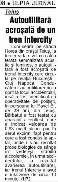 teiuș - de un tren luni seara, pe strada horea din la trecerea la nivel cu calea acustic